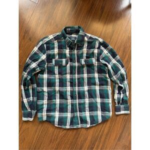 Faded Glory M Green blue flannel shirt